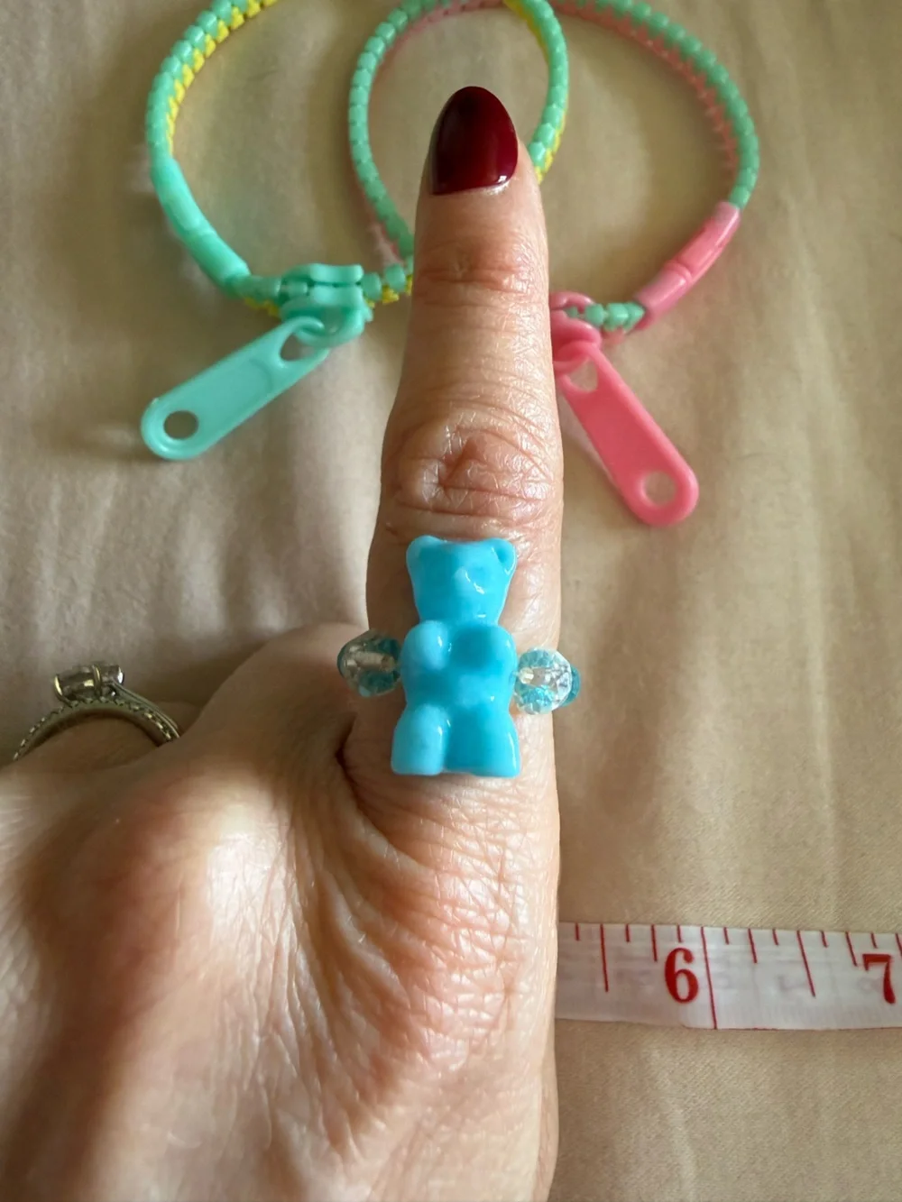 Pastel Zipper Bracelet Set + Blue Gummy Bear Ring Kawaii Rave Candycore Y2K Kids